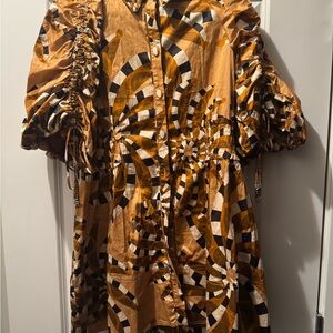 Farm Rio Bananada Geometric Patterned Dress with Puff Sleeves!